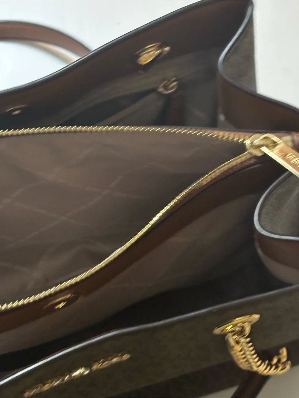 Michael Kors Dark Brown MK Logo Tote with Gold Hardware